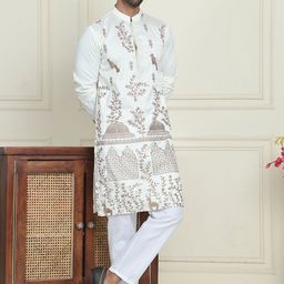 Jompers Ethnic Motifs Embroidered Mandarin Collar Straight Kurtawith Pyjamas-37