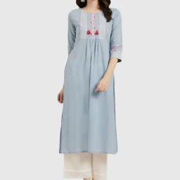 Varanga Powder Blue Cotton Printed Straight Kurta-image-37