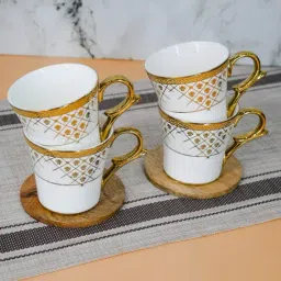 Femora Golden Rajasthani Mandana Ceramic Coffee & Tea Cup Set of 4 (160 ml)-picture-39