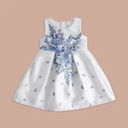 Pantaloons Junior White & Blue Cotton Floral Print Dress-picture-12
