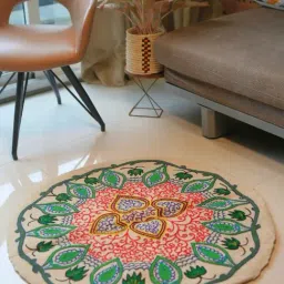 Swadeh Multicolor Wool Woven Imperial Leaves Round Rug-picture-33