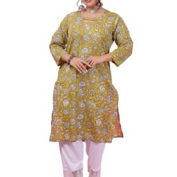 LASTINCH Green Cotton Floral Print Kurta-picture-11