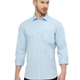 Basics Blue Cotton Slim Fit Shirt-image-12