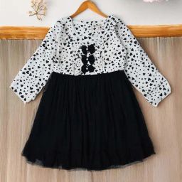 Bella Moda Girls White & Black Cotton Printed Full Sleeves Casual Dresses-picture-13