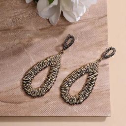 Sohi Teardrop Metallic Ribbed Golden Dangler Earrings for Women & Girls-picture-33