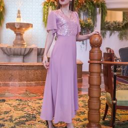 Zink London Sequined Flutter Sleeve Maxi Dress-image-48