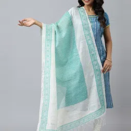 Aurelia White & Green Printed Dupatta image 1