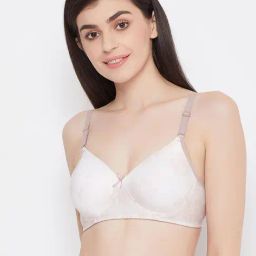 Clovia White Floral Print Non Wired Padded T-Shirt Bra-image-95