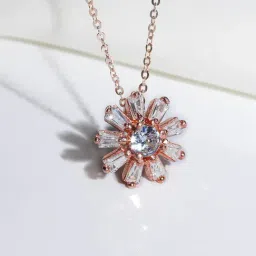 GIVA 92.5 Sterling Silver Rose Gold-Plated Baguette Flower Pendant with Link Chain-image-26