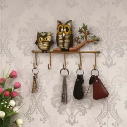 eCraftIndia Owl Theme Colorful Tribal Art 5 Hooks Iron Key Holder-picture-31