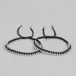 Zavya 92.5 Sterling Silver Classic Beaded Rhodium Plated Thread Pair of Anklet-1