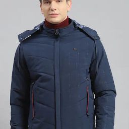 Monte Carlo Navy Regular Fit Printed Quilted Jacket-image-1