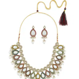 Zaveri Pearls Gold-Plated Stone Studded & Beaded Jewellery Set-58