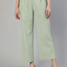 Jaipur Kurti Green Flared Fit Pleated Pants-image-37