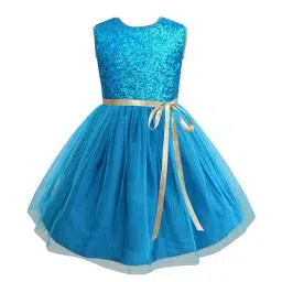 A.T.U.N. Girls Turquoise & Gold Embellished Dress-image-73