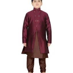 SG Yuvraj Kids Wine & Brown Textured Pattern Full Sleeves Kurta Set-image-43