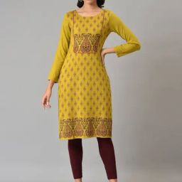 W Green Printed Straight Kurta-image-12