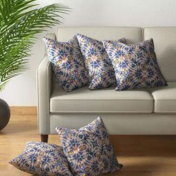 Petal Home Alhambra Blue & Beige Cotton Cushion Cover - Set of 5-image-102