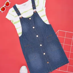 Pantaloons Junior Kids White & Blue Cotton Relaxed Fit Dress-picture-43