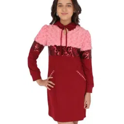 Cutecumber Kids Maroon & Pink Embellished Full Sleeves Dress-image-27