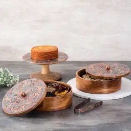 Nestroots Printed Grey Wood Serving Set of 3-3