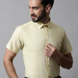 Jainish Yellow Regular Fit Self Design Cotton Shirt-image-100