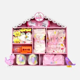 Little Surprise Box Girls Pink Cotton Printed Full Sleeves Baby Hamper Gift Set-image-56