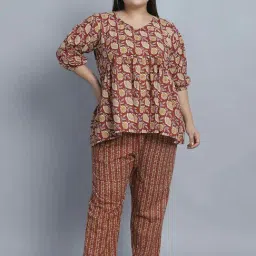 TAG 7 Brown Cotton Printed Top Pyjamas Set-image-72