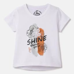 Blue Giraffe Girls White Pure Cotton Print T-Shirt-picture-12