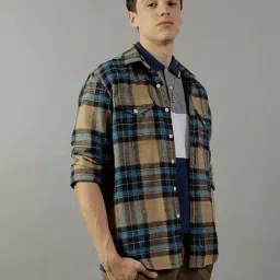 American Eagle Beige Cotton Regular Fit Checks Shirt-picture-10
