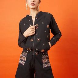 Okhai 'Warrioress' Kutch Embroidered Bomber Jacket-image-39