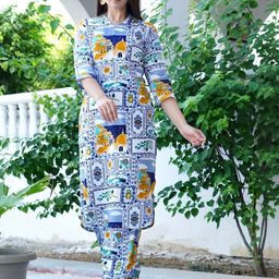 Dhibha Women Blue Cotton Blend Clothing Set-picture-3