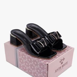 Justin Whyte Women Textured Block Mules with Bows-2
