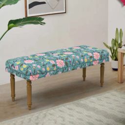 Chumbak Nawaab Spring Bloom Floral Teal Blue Sheesham Wood Bench-image-17
