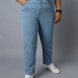 High Star Sky Blue Cotton Straight Fit Mid Rise Jeans-image-89