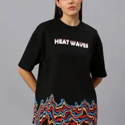 House Of RS Black Printed Oversized T-Shirt-picture-3