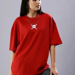 House Of RS Red Printed Oversized T-Shirt-image-88