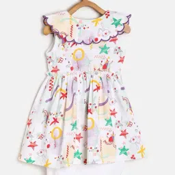 MINIKLUB Kids White Printed Dress with Bloomers-image-58