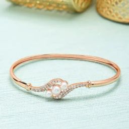 Zaveri Pearls Splendid Rose Gold Tone Cubic Zirconia & Pearl Kada For Women-ZPFK9479-3