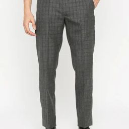 SOLEMIO Black Slim Fit Check Flat Front Trousers-image-68
