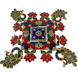 Kala Samarpan Green & Red Peacock Rangoli Sticker With Centerpiece image 5