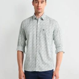 Arrow Sport Green Cotton Slim Fit Printed Shirt-image-75