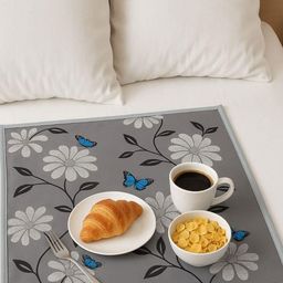 Homerz Grey Floral Printed Waterproof Reversible Food Mat-35