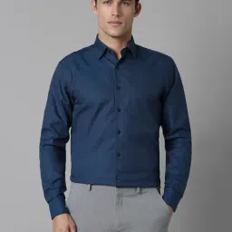 Louis Philippe Navy Cotton Slim fit Print Formal Shirt-image-0