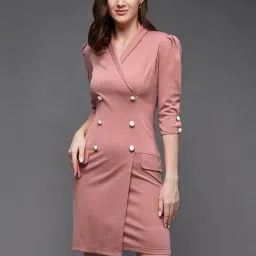 Miss Chase Pink Slim Fit A Line Dress-image-99