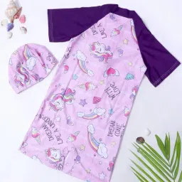 Bubble Berry Girls Purple Printed Swimsuit With Cap-picture-9