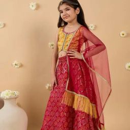 Pspeaches Girls Mustard & Magenta Regular Fit Printed Lehenga Choli-picture-22