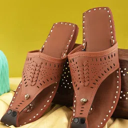 Apratim Men Ethnic Open Toe Flats with Laser Cuts-2