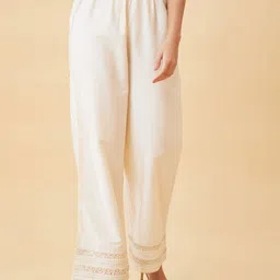 Globus Lace Hem Design Elasticated Waist Straight Palazzos-15