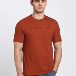 Peter England Brown Cotton Regular Fit Graphic T-Shirt-image-92